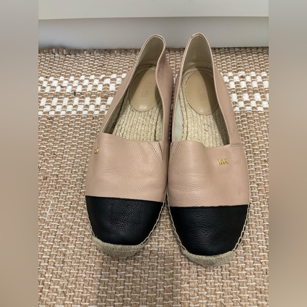 Michael Kors Blush and Black Leather Espadrille Flats
